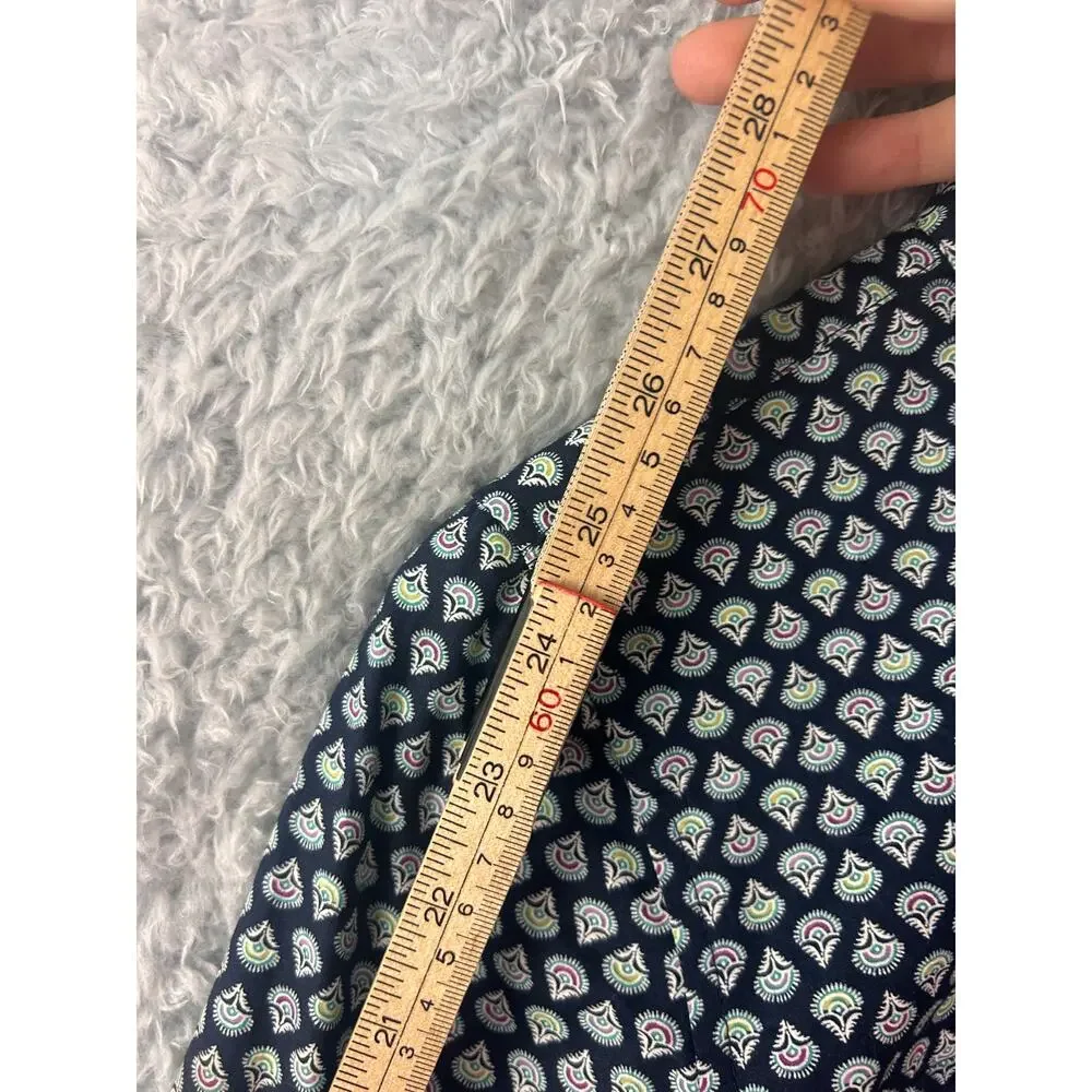 Talbots Navy Printed Button Front Cotton Shirt Women’s XS Roll Tab Sleeves‎